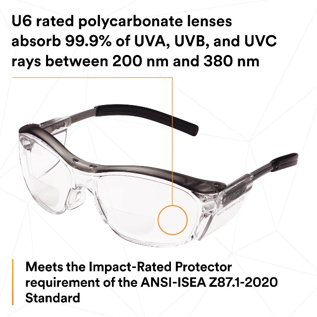 3M Safety Glasses with Readers, +1.5 Diopter, Clear Lens, Gray